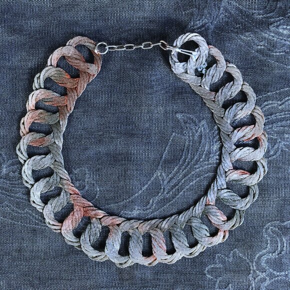 Flat Looped Metal Cable Necklace Industrial Arts Minimalist Wire Artisan Forged - Picture 7 of 9